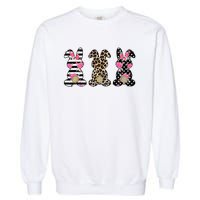 Leopard Easter Bunny Rabbit Trio Cute Easter Garment-Dyed Sweatshirt