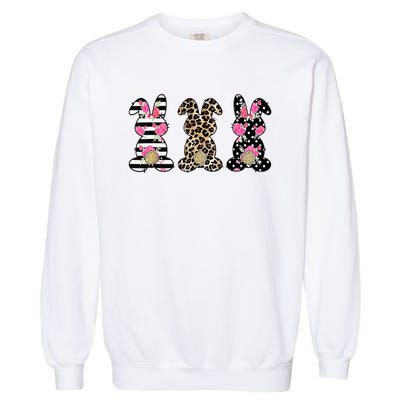 Leopard Easter Bunny Rabbit Trio Cute Easter Garment-Dyed Sweatshirt