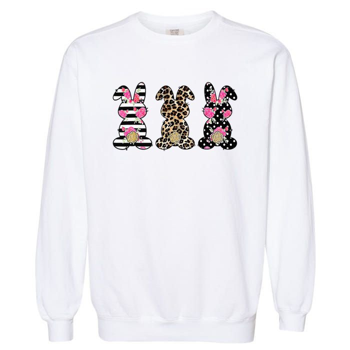 Leopard Easter Bunny Rabbit Trio Cute Easter Garment-Dyed Sweatshirt