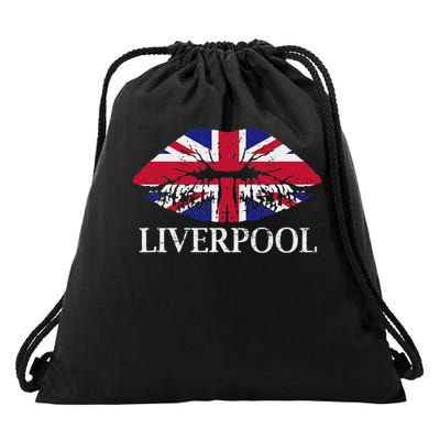 Liverpool England British Flag Lips Drawstring Bag