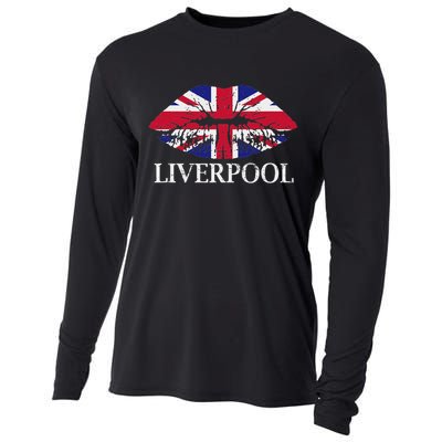 Liverpool England British Flag Lips Cooling Performance Long Sleeve Crew