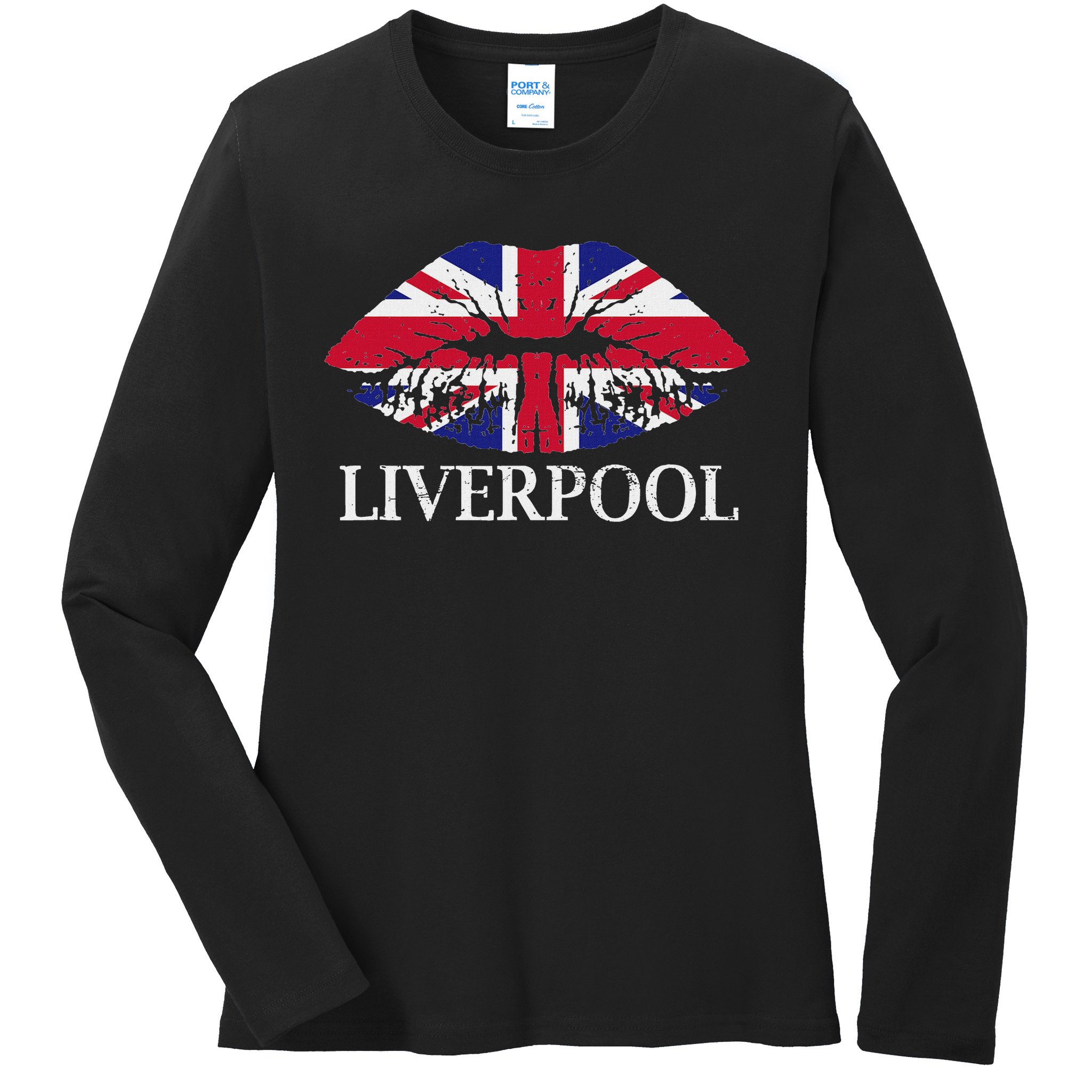 Liverpool England British Flag Lips Ladies Long Sleeve Shirt