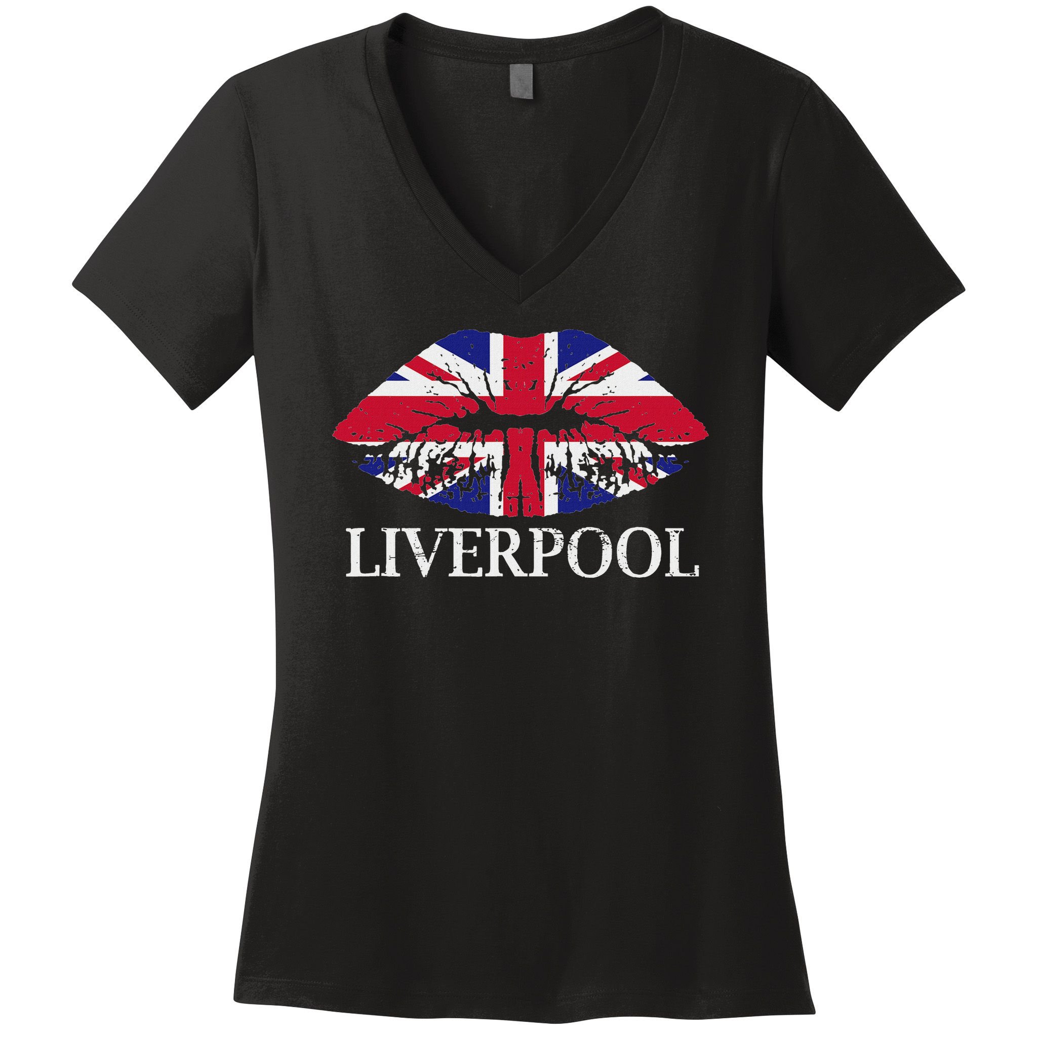 Liverpool England British Flag Lips Women's V-Neck T-Shirt
