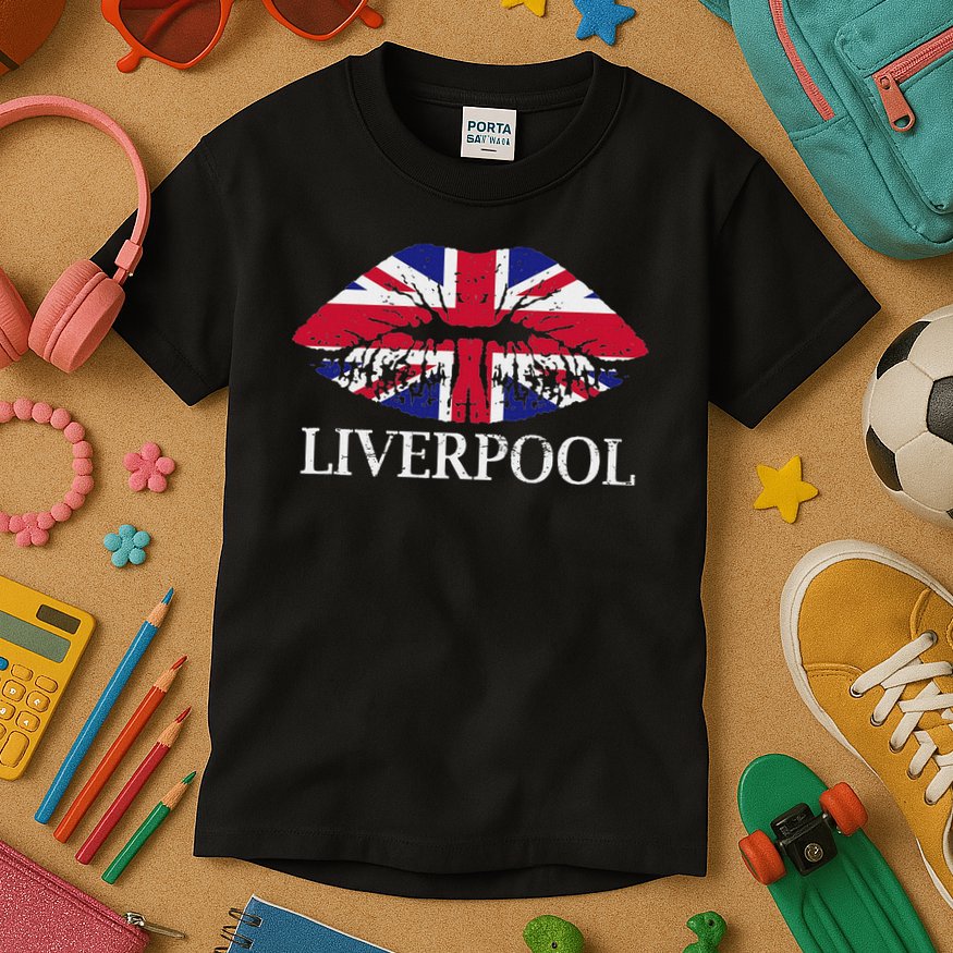Liverpool England British Flag Lips Kids T-Shirt