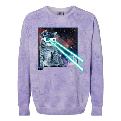 Laser Eye Cat 3d Glasses Kitty Galaxy Space Xmas Gift Cute Gift Colorblast Crewneck Sweatshirt