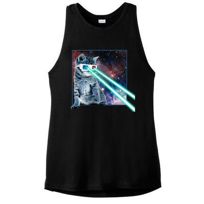 Laser Eye Cat 3d Glasses Kitty Galaxy Space Xmas Gift Cute Gift Ladies PosiCharge Tri-Blend Wicking Tank