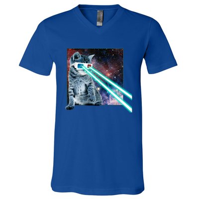 Laser Eye Cat 3d Glasses Kitty Galaxy Space Xmas Gift Cute Gift V-Neck T-Shirt