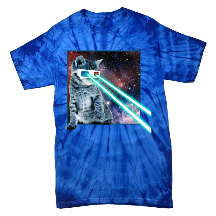 Laser Eye Cat 3d Glasses Kitty Galaxy Space Xmas Gift Cute Gift Tie-Dye T-Shirt