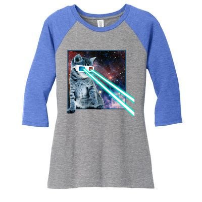 Laser Eye Cat 3d Glasses Kitty Galaxy Space Xmas Gift Cute Gift Women's Tri-Blend 3/4-Sleeve Raglan Shirt