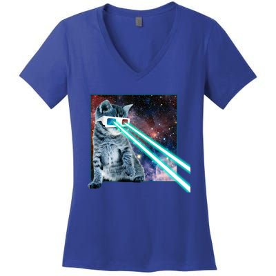 Laser Eye Cat 3d Glasses Kitty Galaxy Space Xmas Gift Cute Gift Women's V-Neck T-Shirt