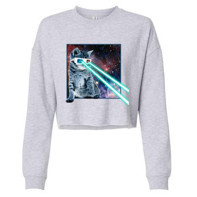 Laser Eye Cat 3d Glasses Kitty Galaxy Space Xmas Gift Cute Gift Cropped Pullover Crew