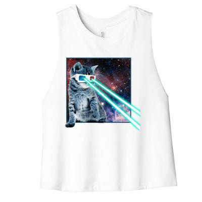 Laser Eye Cat 3d Glasses Kitty Galaxy Space Xmas Gift Cute Gift Women's Racerback Cropped Tank