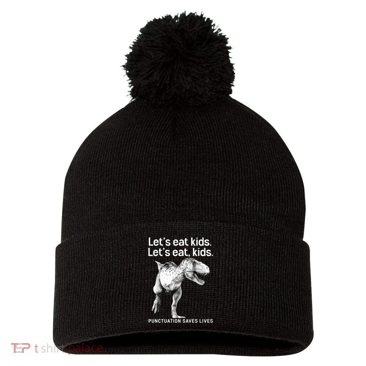 LetS Eat Children T Rex Funny Pom Pom 12in Knit Beanie