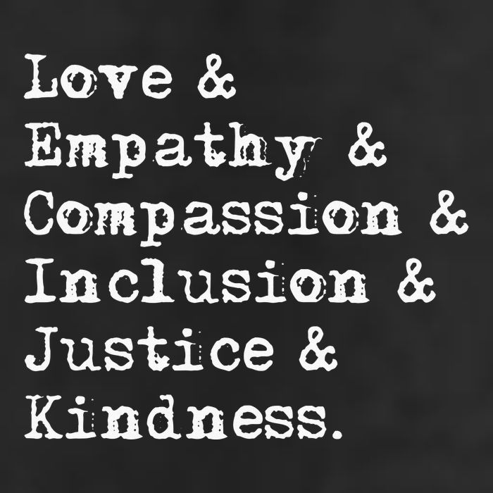 Love Empathy Compassion Inclusion Justice Kindness 7 Panel Mesh Trucker Snapback Hat