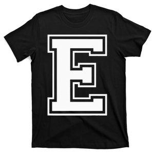 Letter E Capital Alphabet College Varsity Monogram Club T-Shirt