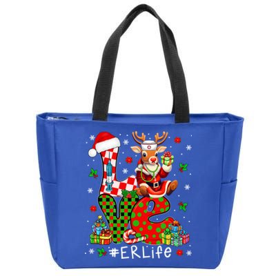 Love Er Christmas Santa Reindeer Wearing Stethoscope Nurse Cool Gift Zip Tote Bag