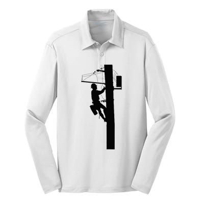 Lineman Electric Cable Lineman Gift Silk Touch Performance Long Sleeve Polo