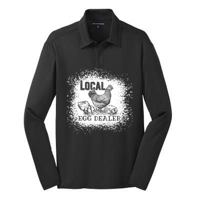 Local Egg Dealer Funny Bleached Chicken Lover Farm Farmer Silk Touch Performance Long Sleeve Polo