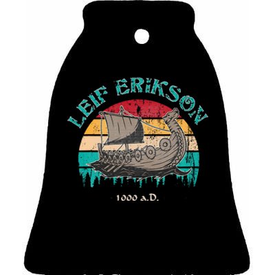 Leif Erikson Day Design For Norseman Ceramic Bell Ornament