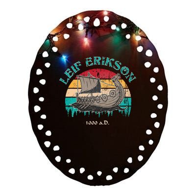 Leif Erikson Day Design For Norseman Ceramic Oval Ornament