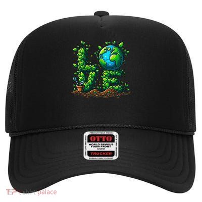 Love Earth Day Environmental Eco-Friendly Planet Nature High Crown Mesh Back Trucker Hat