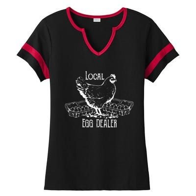 Local Egg Dealer Funny Bleached Chicken Lover Farm Farmer Ladies Halftime Notch Neck Tee