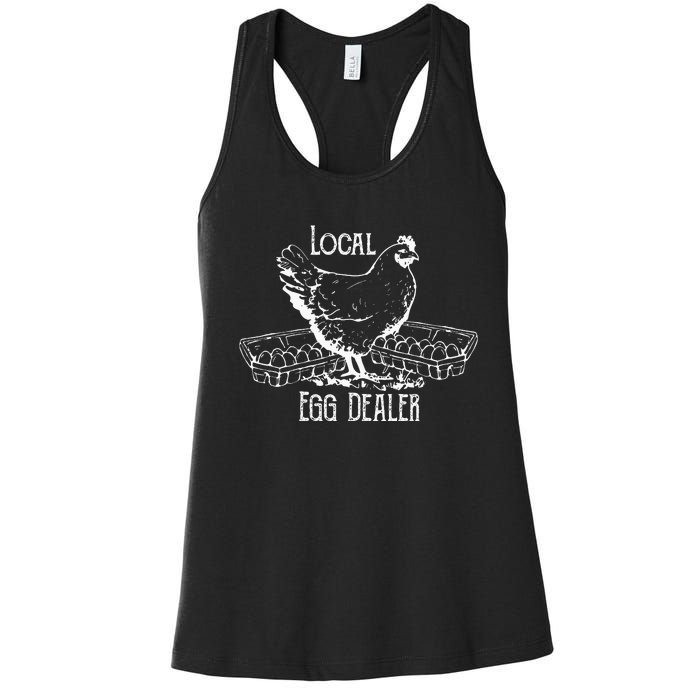 Local Egg Dealer Funny Bleached Chicken Lover Farm Farmer Women's Racerback Tank