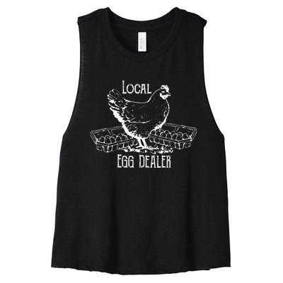 Local Egg Dealer Funny Bleached Chicken Lover Farm Farmer Women's Racerback Cropped Tank