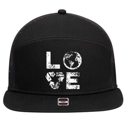 Love Earth Day 90s Vintage Recycling Or Teacher 7 Panel Mesh Trucker Snapback Hat