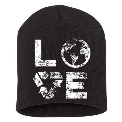 Love Earth Day 90s Vintage Recycling Or Teacher Short Acrylic Beanie