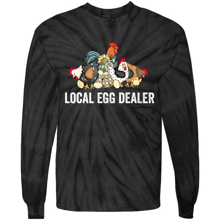 Local Egg Dealer Funny Bleached Chicken Lover Farm Farmer Tie-Dye Long Sleeve Shirt