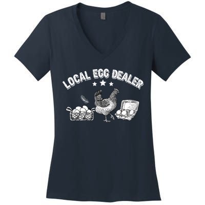 Local Egg Dealer Funny Bleached Chicken Lover Farm Farmer Women's V-Neck T-Shirt