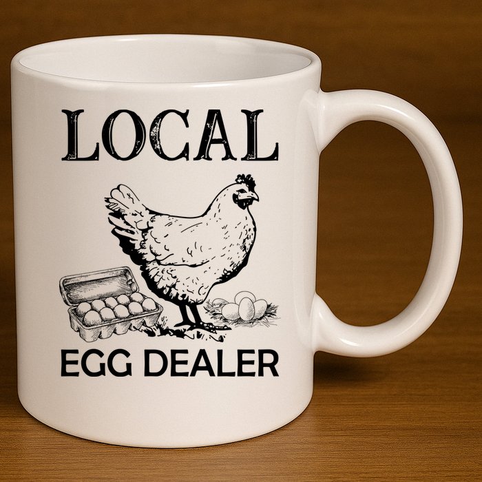 Local Egg Dealer Funny Chicken 11oz C Handle Ceramic Mug