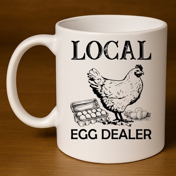 Local Egg Dealer Funny Chicken 11oz C Handle Ceramic Mug