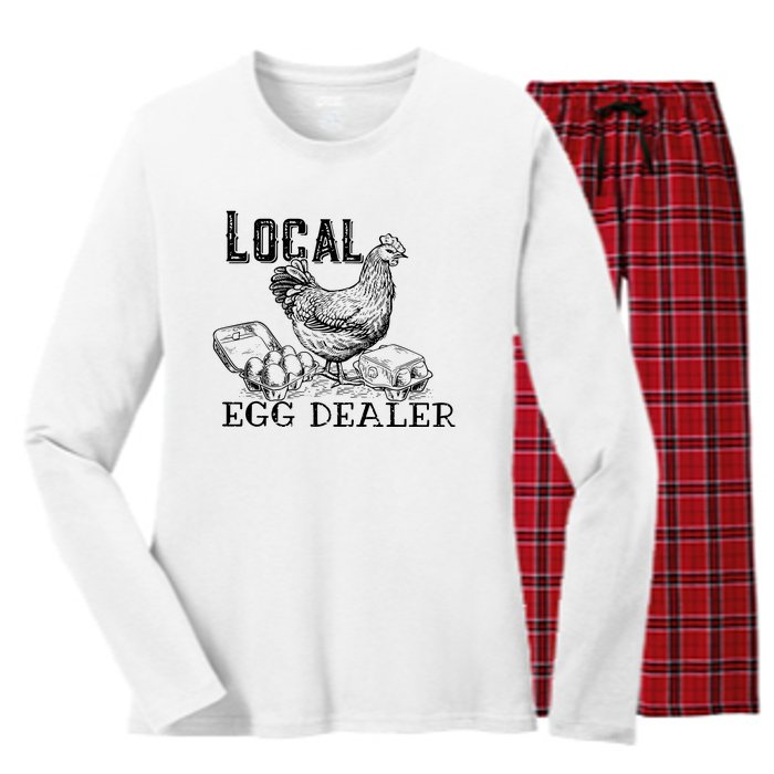 Local Egg Dealer Funny Bleached Chicken Lover Farm Farmer Women's Long Sleeve Flannel Pajama Set 