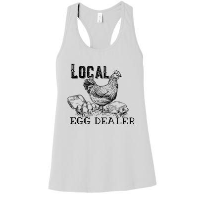 Local Egg Dealer Funny Bleached Chicken Lover Farm Farmer Women's Racerback Tank