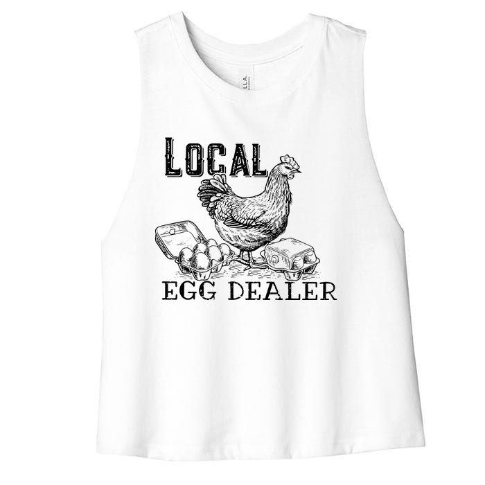 Local Egg Dealer Funny Bleached Chicken Lover Farm Farmer Women's Racerback Cropped Tank