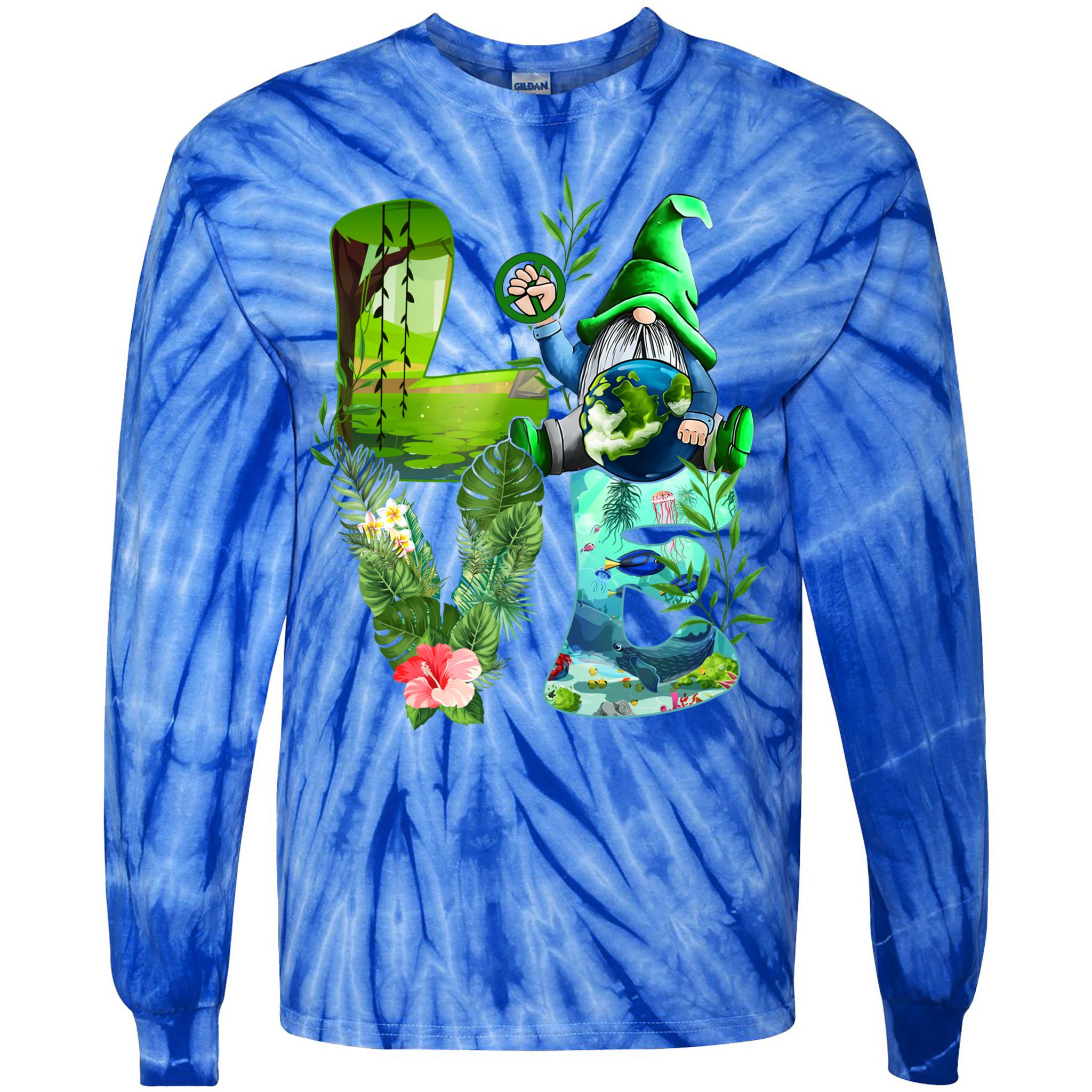 Love Earth Day Gnome Save Our Planet Environtal April 22 Gift Tie-Dye Long Sleeve Shirt
