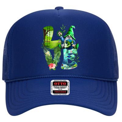 Love Earth Day Gnome Save Our Planet Environtal April 22 Gift High Crown Mesh Back Trucker Hat