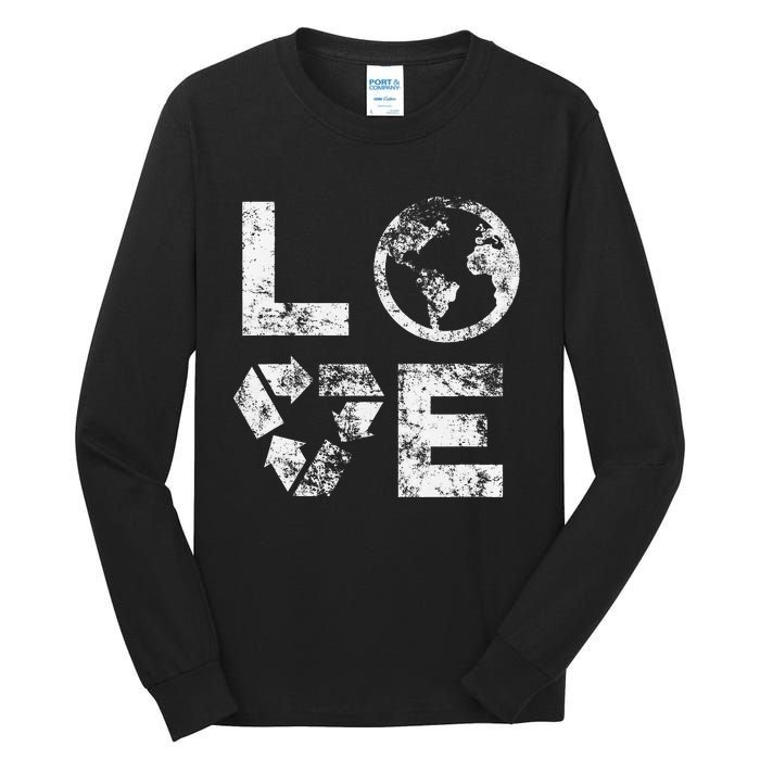 Love Earth Day 90s Vintage Recycling Tall Long Sleeve T-Shirt