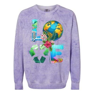 Love Earth Day 90s Planet Recycling Or Teacher Colorblast Crewneck Sweatshirt