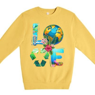 Love Earth Day 90s Planet Recycling Or Teacher Premium Crewneck Sweatshirt