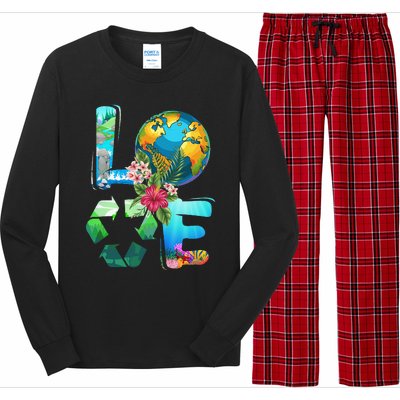 Love Earth Day 90s Planet Recycling Or Teacher Long Sleeve Pajama Set