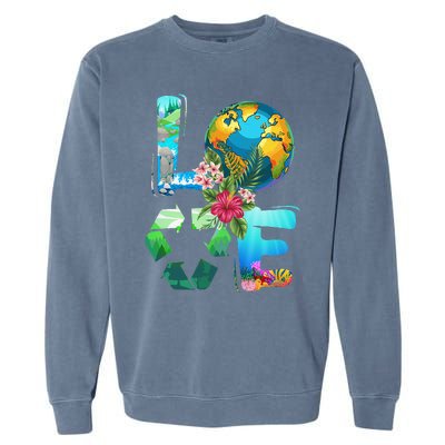 Love Earth Day 90s Planet Recycling Or Teacher Garment-Dyed Sweatshirt