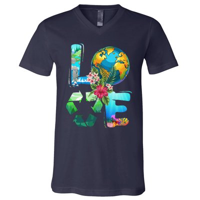 Love Earth Day 90s Planet Recycling Or Teacher V-Neck T-Shirt