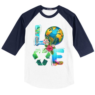 Love Earth Day 90s Planet Recycling Or Teacher Baseball Sleeve Shirt