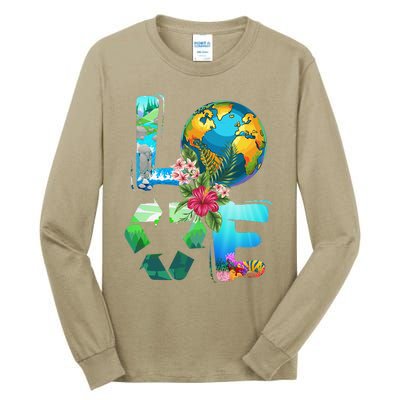 Love Earth Day 90s Planet Recycling Or Teacher Tall Long Sleeve T-Shirt