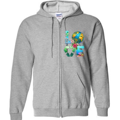 Love Earth Day 90s Planet Recycling Or Teacher Full Zip Hoodie