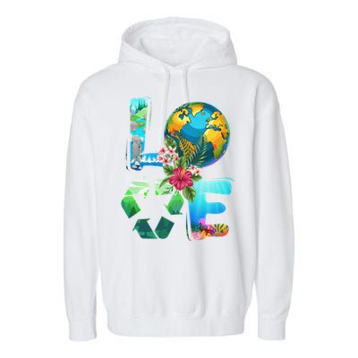 Love Earth Day 90s Planet Recycling Or Teacher Garment-Dyed Fleece Hoodie