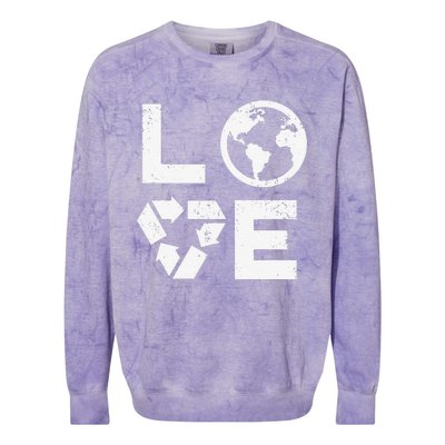 Love Earth Day 90s Vintage Recycling Or Teacher Colorblast Crewneck Sweatshirt